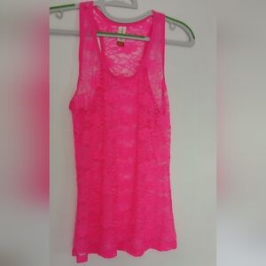 Women's Hot Pink Sheer Patterned Tank